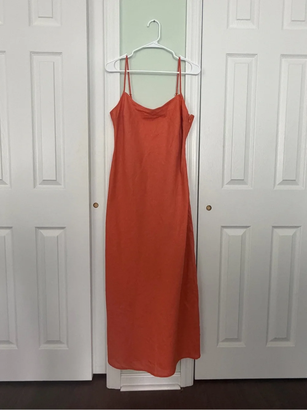 NWT The A&F Julia Slip Orange Linen-Blend Midi Dress